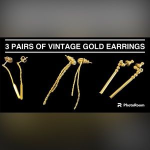 EUC. 3 Pairs Women’s Vintage Gold Drop Earrings. Simple, Classic Designs.